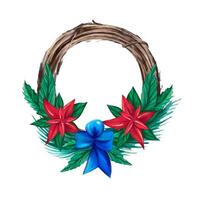 Watercolor Christmas wreath with decorations vector