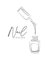 Nail polish bottle lettering salon drawing in linear style on white background vector