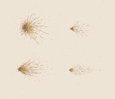 Star and comet shines brightly in space drawing in graphic style on beige background vector