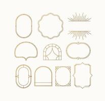 Art deco frames drawing in linear style on beige background. vector