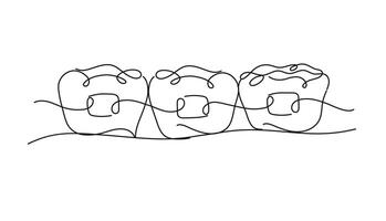 Teeth braces illustration drawing in flat line style on white color background vector
