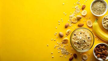 Nutritious Breakfast with Oats, Bananas, and Nuts - Energy-Boosting Diet Concept photo