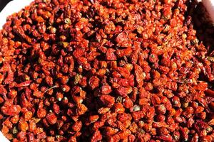 Chiles and beans for sale at the Chichicastenango market, Guatemala. photo