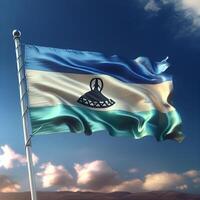 Proud Flutter of the Lesotho Flag Against the Sky photo