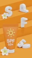 Sunscreen cream ad template with 3d SPF letters design 3d illustration on the orange background video