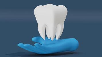 White tooth spinning around its axis 3d rendered animation. Stomatology and dentistry concept video