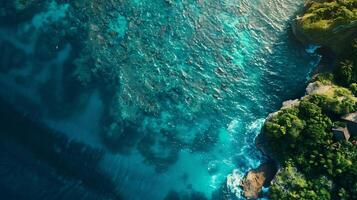 Coast as a background from top view. Turquoise water background from top view. Summer seascape from air photo