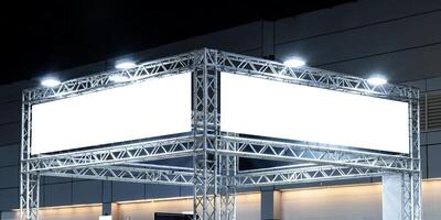 Two mock up white horizontal billboard on exhibition booth. clipping path for mock up photo