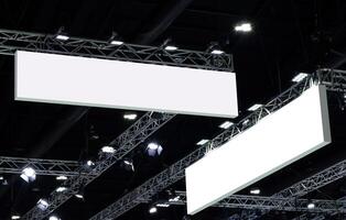Hanging two mock up white horizontal billboard with clipping path for mock up photo
