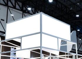 Mock up white horizontal billboard on exhibition booth. clipping path for mock up photo