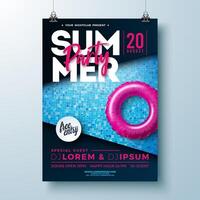 Summer Pool Party Poster Design Template with Float on Water in the Tiled Pool Background. Summer Holiday Illustration with Swimbelt for Banner, Flyer, Invitation or Celebration Poster. vector