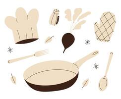 Set of minimal kitchen tools for your design. Flat illustration for your design. vector