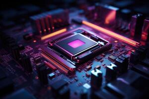 Close-up of a computer processor chip on a motherboard photo
