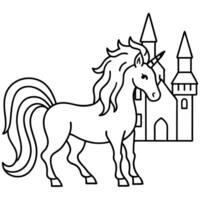 Cute princess cuddles with a unicorn. Coloring book page with colorful template for kids. Isolated illustration. For coloring book vector