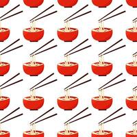 Noodles bowl with chopsticks tool balanced bites vector