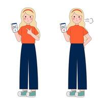 Woman with QR code concept Set. Woman with smartphone reads bar code and paying problem fail or reject on screen. Modern technologies. Cartoon flat illustration vector
