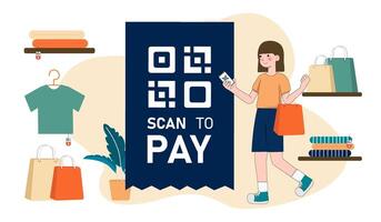Illustration, QR Code scanning Concept, Showing people scan code using smartphone, Suitable for landing page, UI, web, App intro card, and others. vector