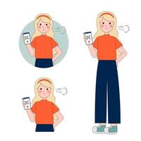 Woman with QR code concept. Woman with smartphone reads bar code. paying problem fail or reject on screen. Electronic commerce, online shopping and shortened link. Cartoon flat illustration vector