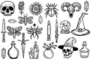 Doodle set of magical elements. Magical object. Sketch vector