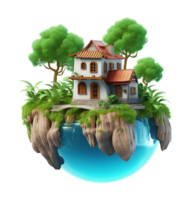 Fantasy Floating Island House 3D Style Isolated on Transparent Background png
