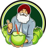 Old Man Selling Coconuts in India vector