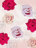 A background featuring images of roses and black line silhouettes of roses set against a creamy textured backdrop, creating an elegant and timeless design. vector