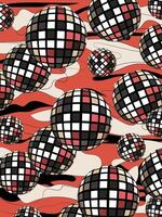 Background disco balls of different sizes and gasoline spills in red and black. Dynamic, a sense of energy and excitement with a retro touch. vector