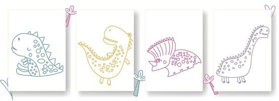 Bundling with several types of neon dinosaurs. Cute dinosaurs with a Dinosaur Day Theme. It can be used for paper design, gift wrapping, textiles, etc. vector