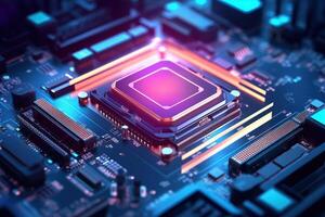 Close-up of a computer processor chip on a motherboard photo