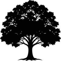 A black and white silhouette of a oak tree vector