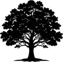 A black and white silhouette of a oak tree vector