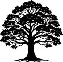 A black and white silhouette of a oak tree vector