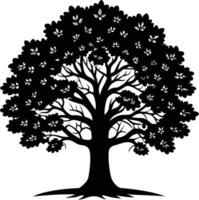 A black and white silhouette of a oak tree vector