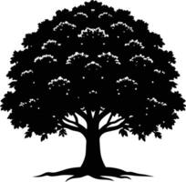 A black and white silhouette of a oak tree vector