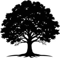 A black and white silhouette of a oak tree vector