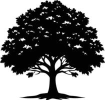A black and white silhouette of a oak tree vector