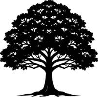A black and white silhouette of a oak tree vector
