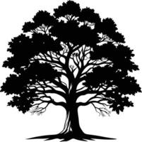 A black and white silhouette of a oak tree vector