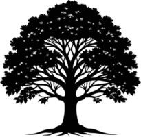A black and white silhouette of a oak tree vector