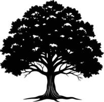 un negro y blanco silueta de un roble árbol vector
