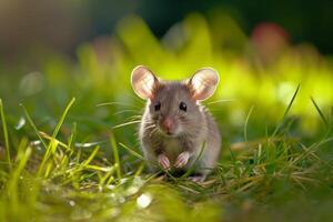 Mouse in Lush Green Grass photo
