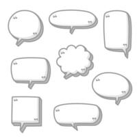 3d Black and white color speech bubble balloon with quotation marks, think frame border speak talk text box banner vector