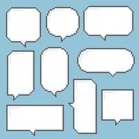 collection set of retro game 8bit pixel speech bubble balloon black and white color vector