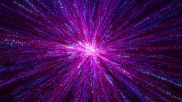 resumen vistoso polvo explosión de partículas, movimiento de brillante partículas, velocidad de luz, fuegos artificiales desde puntos y partículas, espacio escena, futurista antecedentes. video