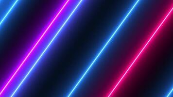 Movement of neon diagonal lines or glowing light stripes on a black background. 3D rendering. Seamless loop 4k video