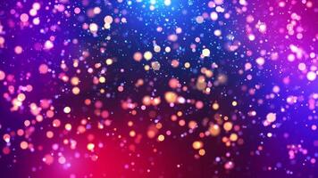 Abstract colorful particle animation concept for birthday and holidays celebration. 4k loop bokeh background with light particles on a dark background. Animation footage with light leak effect. video
