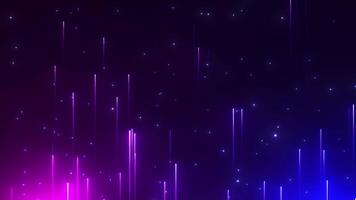 Abstract digital background with glowing neon particles flying upward. movement of a stream of glowing bright lines of particles on a gradient background. Seamless loop video