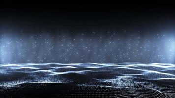 Abstract glowing digital cyber wave made of particles and dots moves on a blue background, big data visualization, futuristic and technological, 3D, 4K, seamless loop. video