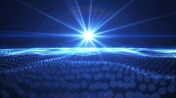 Abstract glowing wave from particles and dots moves on a blue background, big data visualization, futuristic and digital background, 3D, 4K, seamless loop video