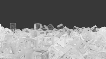 Several small square shaved ice cubes On a black background.3D render. photo
